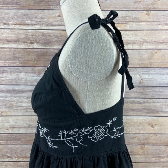 Hale Bob Tie Strap Fit & Flare Embroidered Black White Floral Mini Dress - Picture 4 of 12